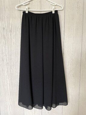 Ladies Pull On Chiffon S Sm Skirt Formal Elegant Elastic Waist Long Length Black